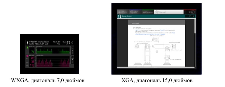 WXGA, диагональ 7,0 дюймов / XGA, диагональ 15,0 дюймов